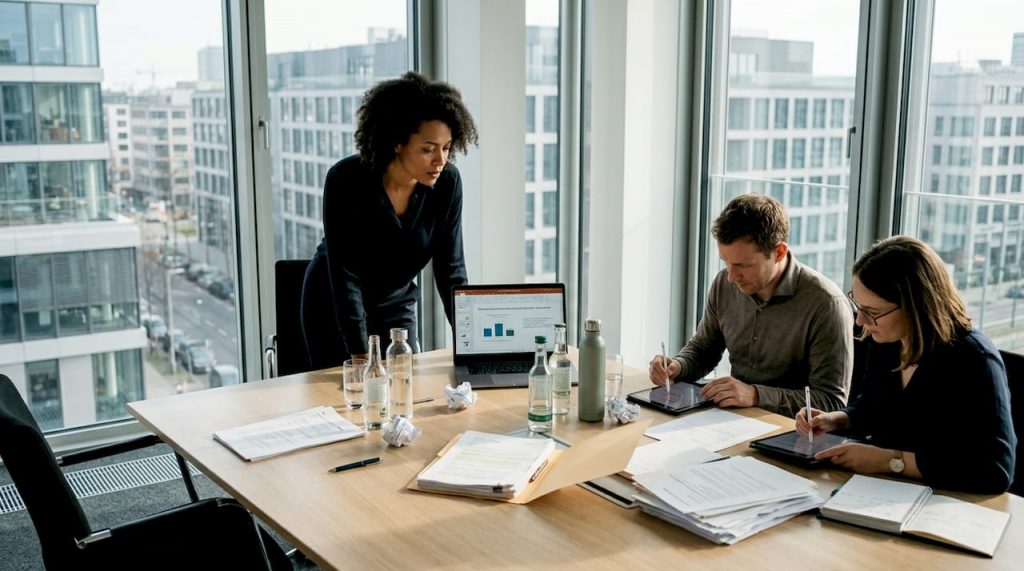Im Büro tüftelt das Team an neuen Konzepten für digitale Weiterbildung.