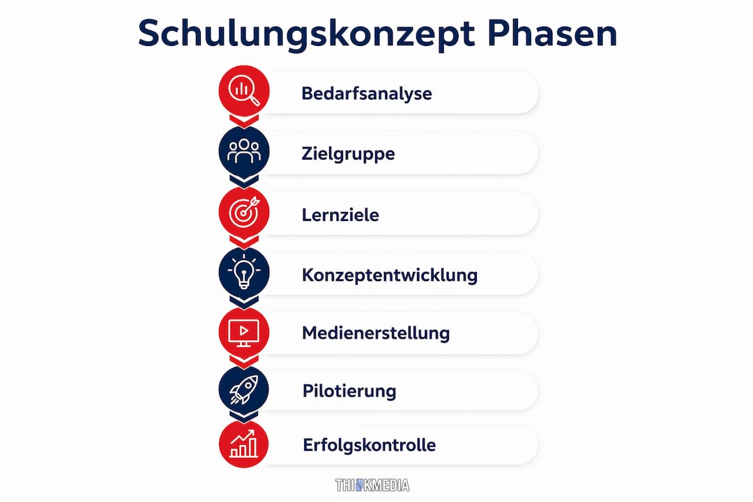 Übersichtsgrafik: Die sieben Schritte unseres Schulungskonzepts auf einen Blick