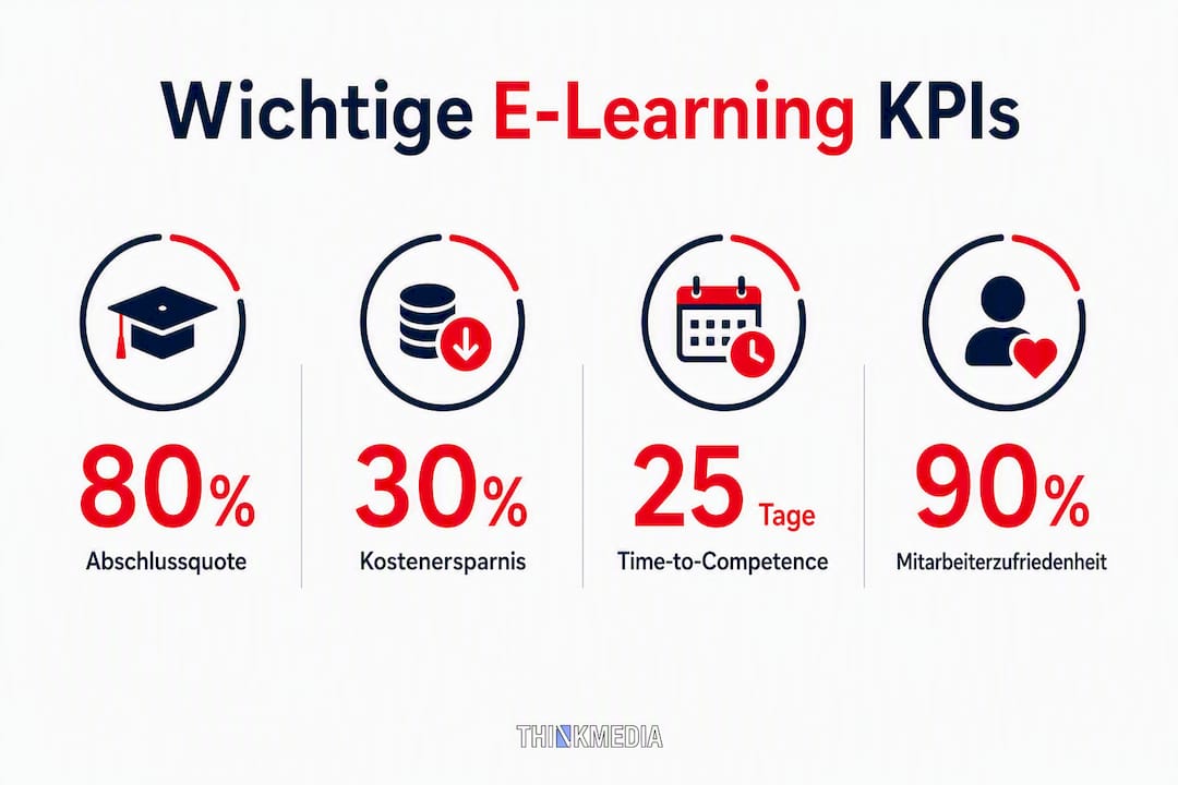 Übersicht der wichtigsten Kennzahlen im E-Learning – anschaulich dargestellt als Infografik