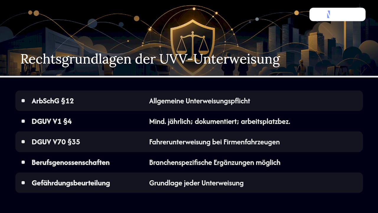 Welche Gesetze regeln die UVV-Unterweisung? — overview diagram