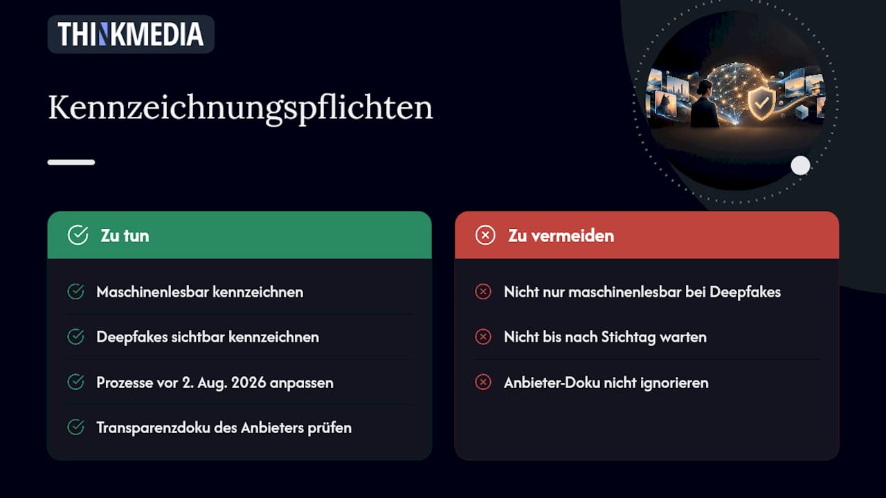 Rechtliche Pflichten nach dem AI Act: Kennzeichnung und Transparenz — overview diagram