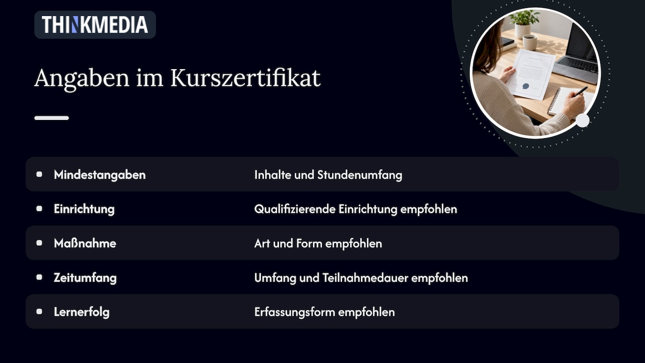 Kernangaben für ein aussagekräftiges Kurszertifikat