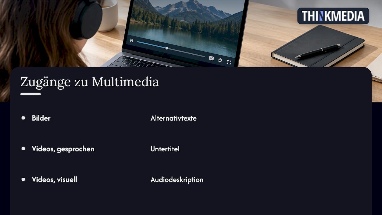 Alternativtexte, Untertitel und Audiodeskription im Überblick